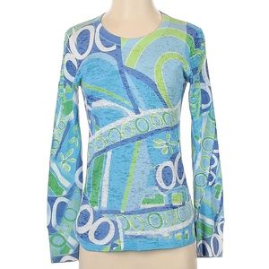 Before and Again Long Sleeve T shirt in blue print